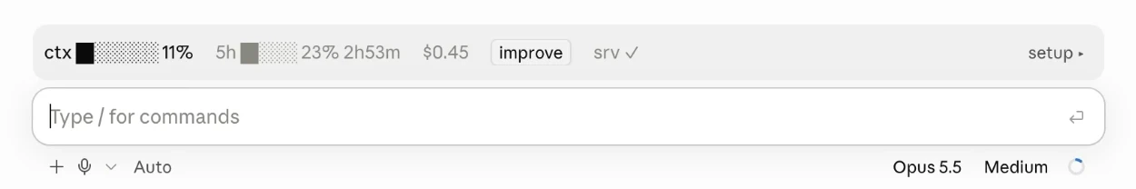 The bottom of the screen in a new conversation in the Code tab, with the status bar above the empty input box