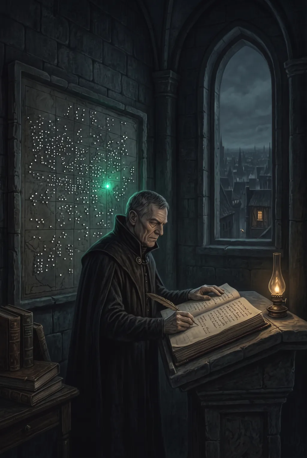 At that same moment, far away in the Registry tower: on the wall hangs an ancient stone board that senses every person the Signal answers. The instant the Guide spoke to the Weaver - a new light flickered on across the board. The Record Keeper opened the great book and wrote in a cold, orderly hand. The law is clear: only those trained by the factions may hear the Signal. But that law was written two hundred years ago, by people who never imagined an outsider could succeed.