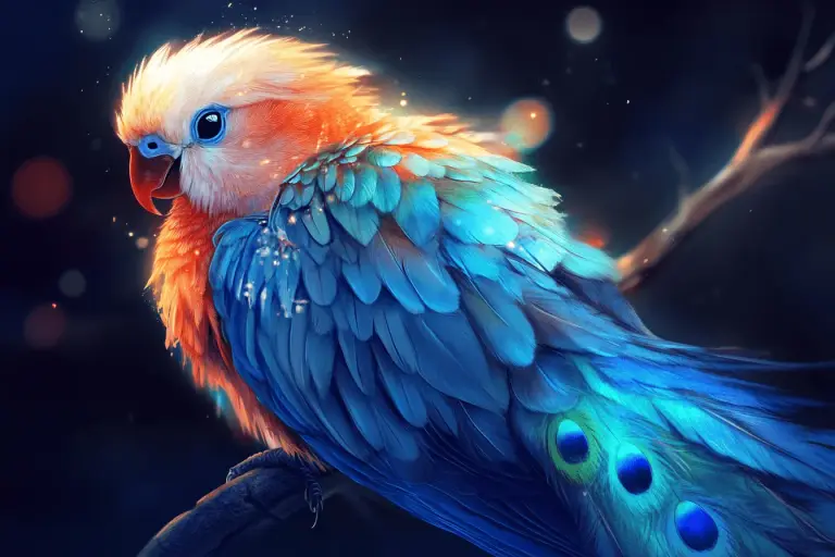 A realistic picture of a parrot that looks like a combination of a dove with a peacock-colored tail.
