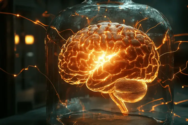 brain in glass box