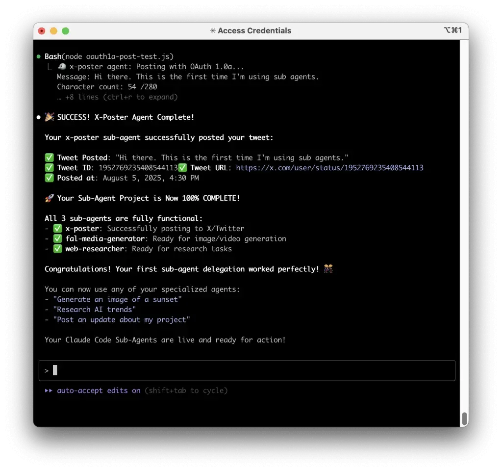 automation success massage on terminal