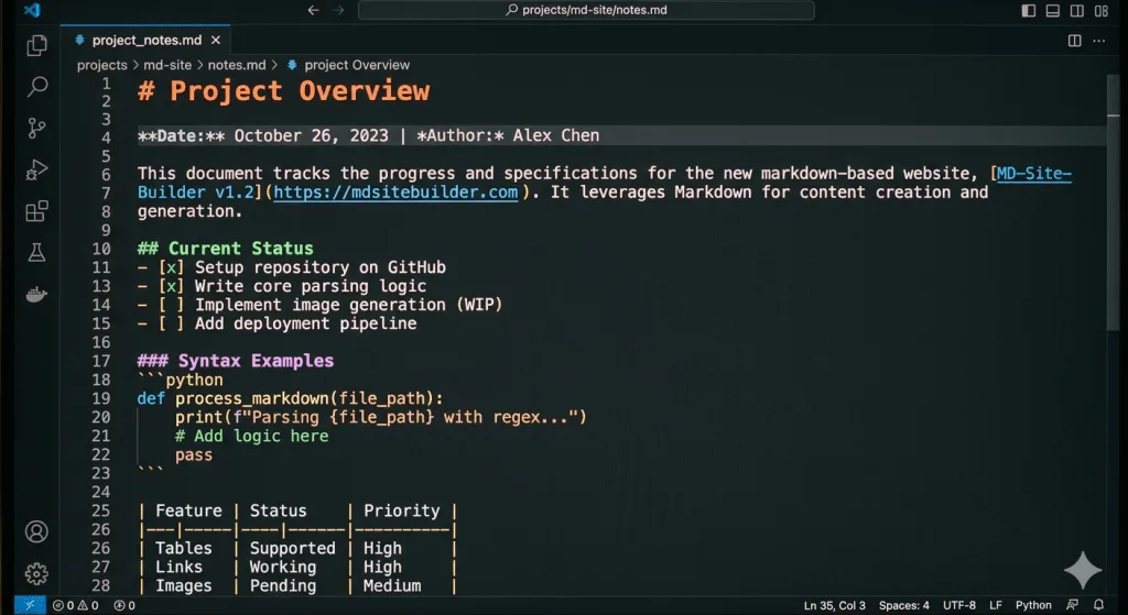 markdown file in vs code
